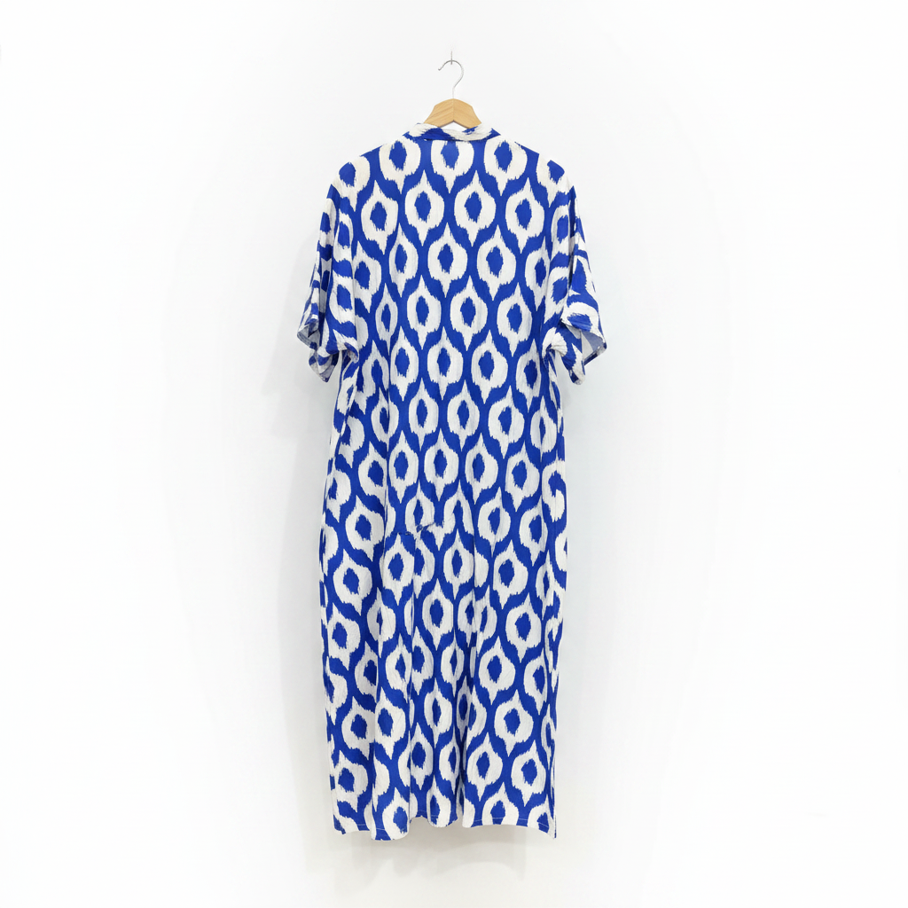 SHEIN Women's Blue and White Geometric Print Maxi Kimono