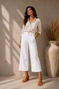 Max Women's White Cropped Wide-Leg High-Rise Jeans - UK 10