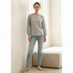 EMERY ROSE Light Heather Grey Top with Crochet Lace Sleeves