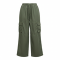 Women's Olive Green Wide-Leg Cargo Pants with Drawstring
