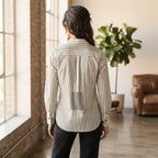Women's Black and White Striped Oversized Button-Down Shirt
