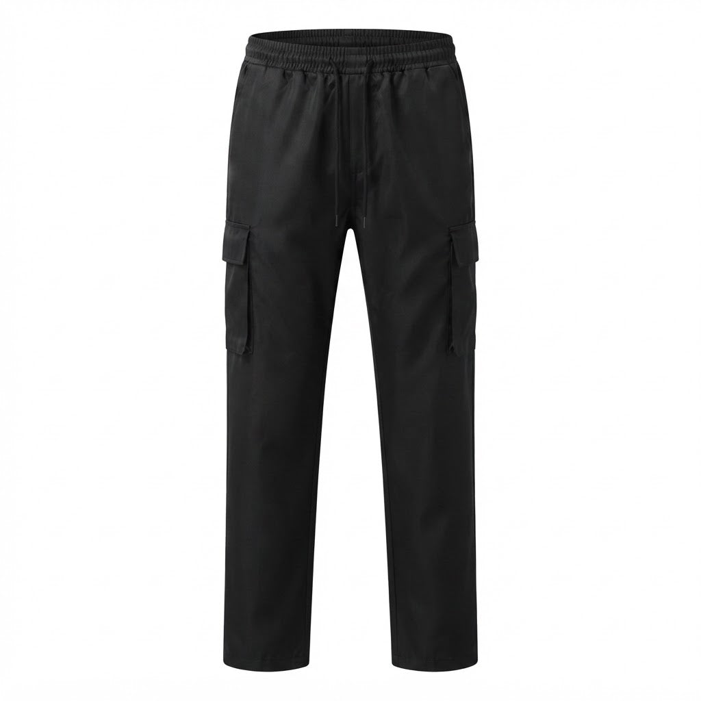 FORZA Black Relaxed Fit Cargo Trousers with Drawstring Waist