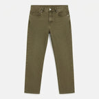 [WearU Generated:merch_clean_front] Olive Green Cotton Denim Tapered Jeans – front view