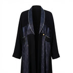 Women's Black & black Metallic Jacquard Open Abaya