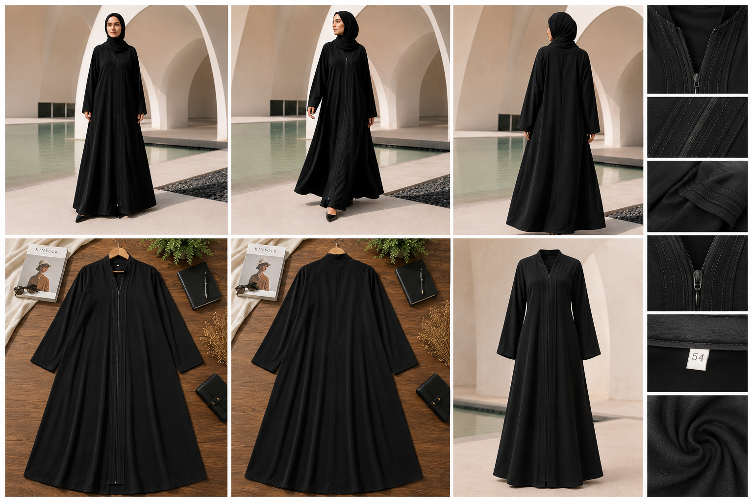 Premium Women's Front-Zip A-Line Abaya in Black