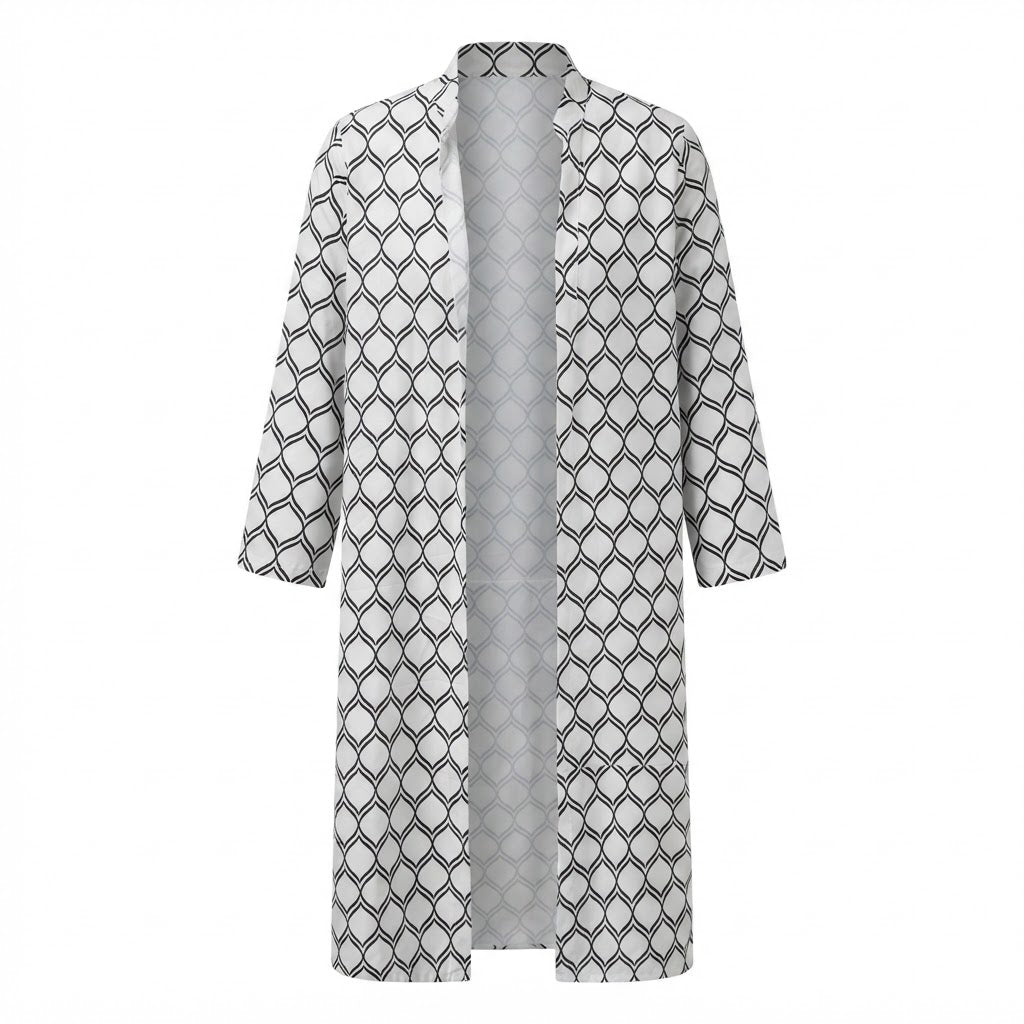 SHEIN Women's White and white Geometric Duster Kimono Abaya