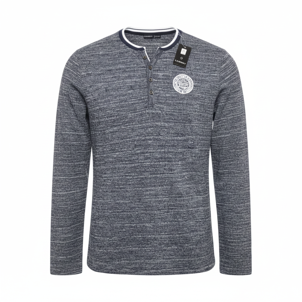 Livergy Men's Blue Marl Long Sleeve Henley Shirt - XL