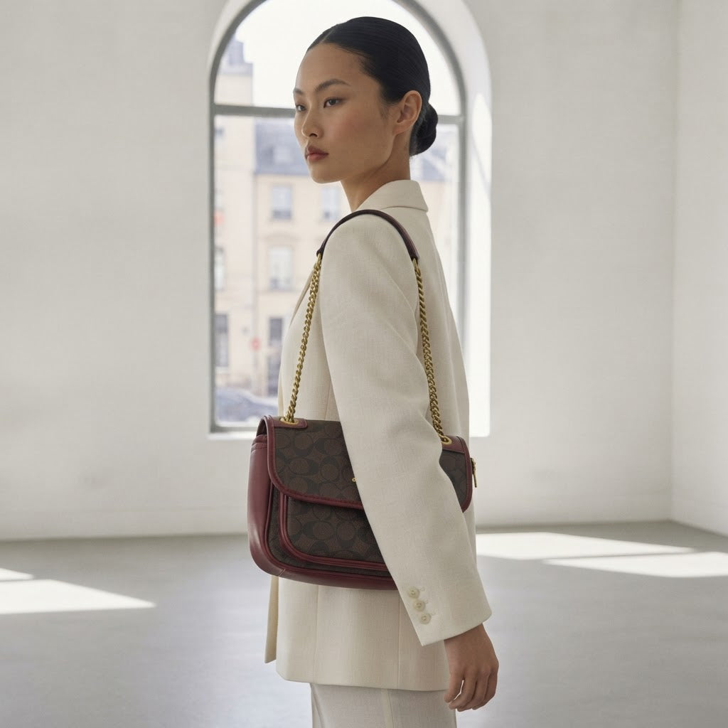COACH NEW YORK Burgundy Monogram Coated Canvas Crossbody Bag