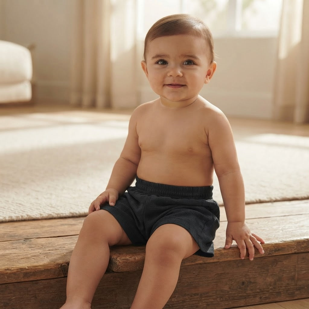 SHEIN Black Smocked Waist Infant Shorts