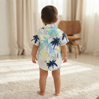 Boys Tropical Palm Tree Print Short Sleeve Button-Down