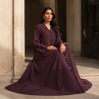 guess Deep Plum A-Line Abaya with Gold Fastening Details