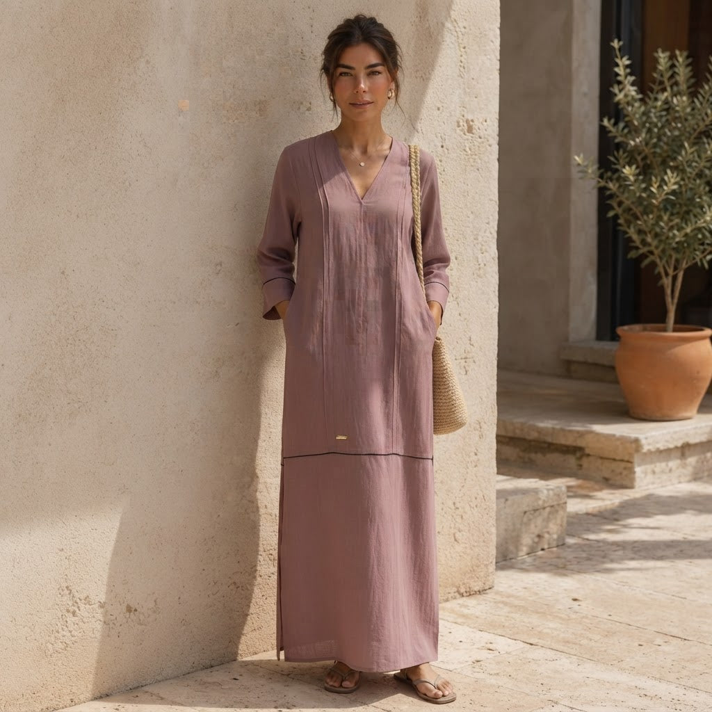 Strive Dusty Mauve Long Kurta with Scalloped Black Trimmed H