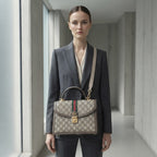 GUCCI Monogram Canvas Top Handle Bag with Web Stripe