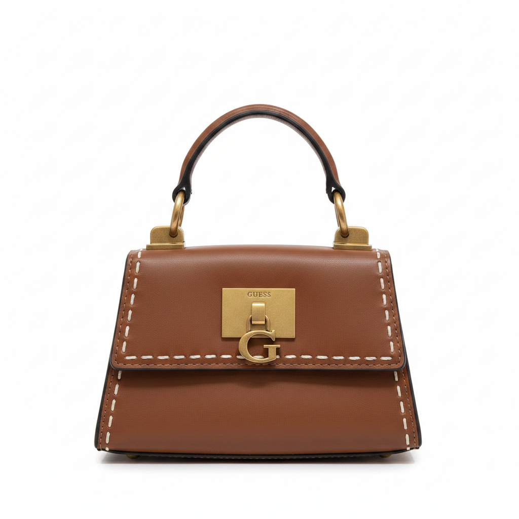 Guess Brown Mini Top-Handle Bag with Gold Logo