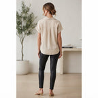 dotti. Women's Beige Relaxed Short-Sleeve Linen Blend Shirt