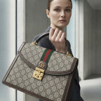 GUCCI Monogram Canvas Top Handle Bag with Web Stripe