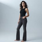 Bershka Washed Black Flare Jeans with Chevron Pocket Detail