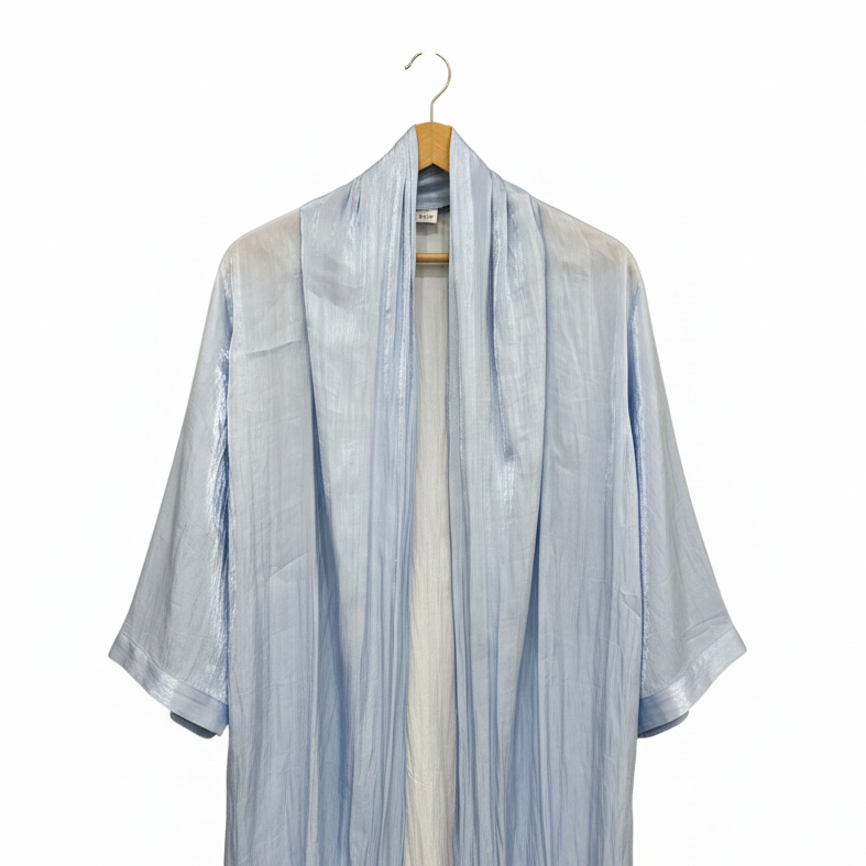 Tris BOUTIQUE Women's Light Blue Pleated Long Kimono Robe