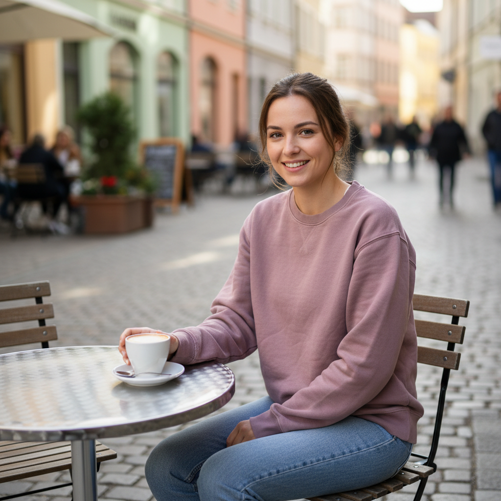 Unisex Mauve Crewneck Sweatshirt with V-Stitch Detail