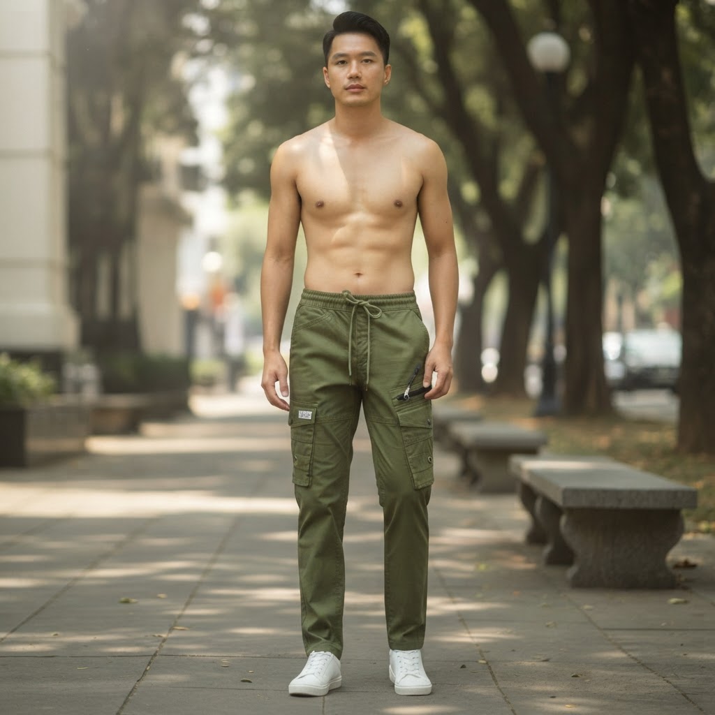 KILL'S Olive Green Loose Fit Multi-Pocket Cargo Trousers