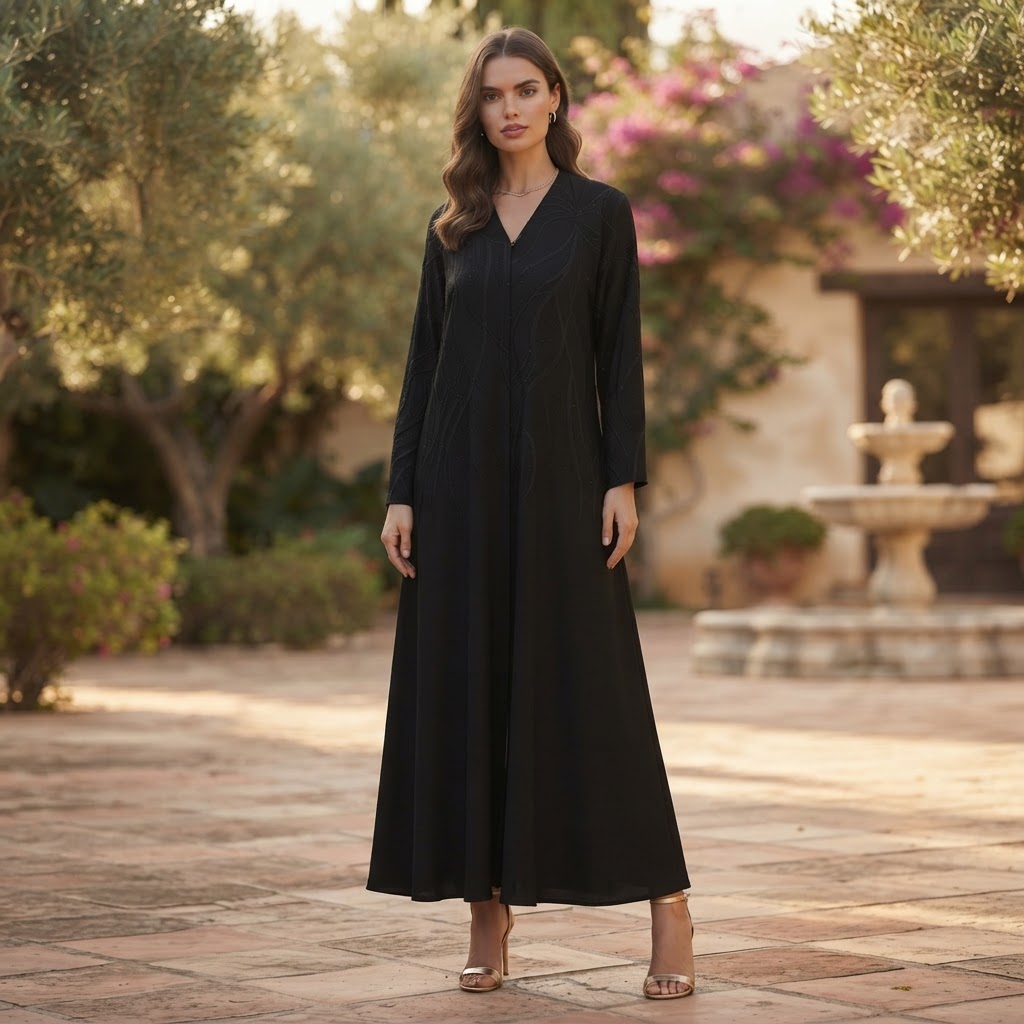 represent Black Embellished Occasion Abaya with Embroidered