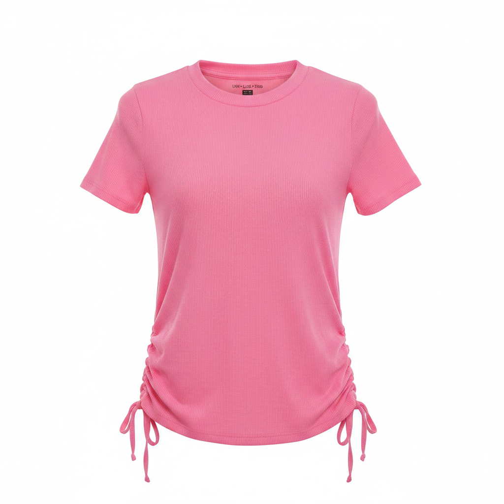 F&F Women's Pink Ribbed Ruched Side T-Shirt