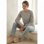EMERY ROSE Light Heather Grey Top with Crochet Lace Sleeves