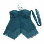 Women's Teal Chiffon Layered Asymmetric Hem Top
