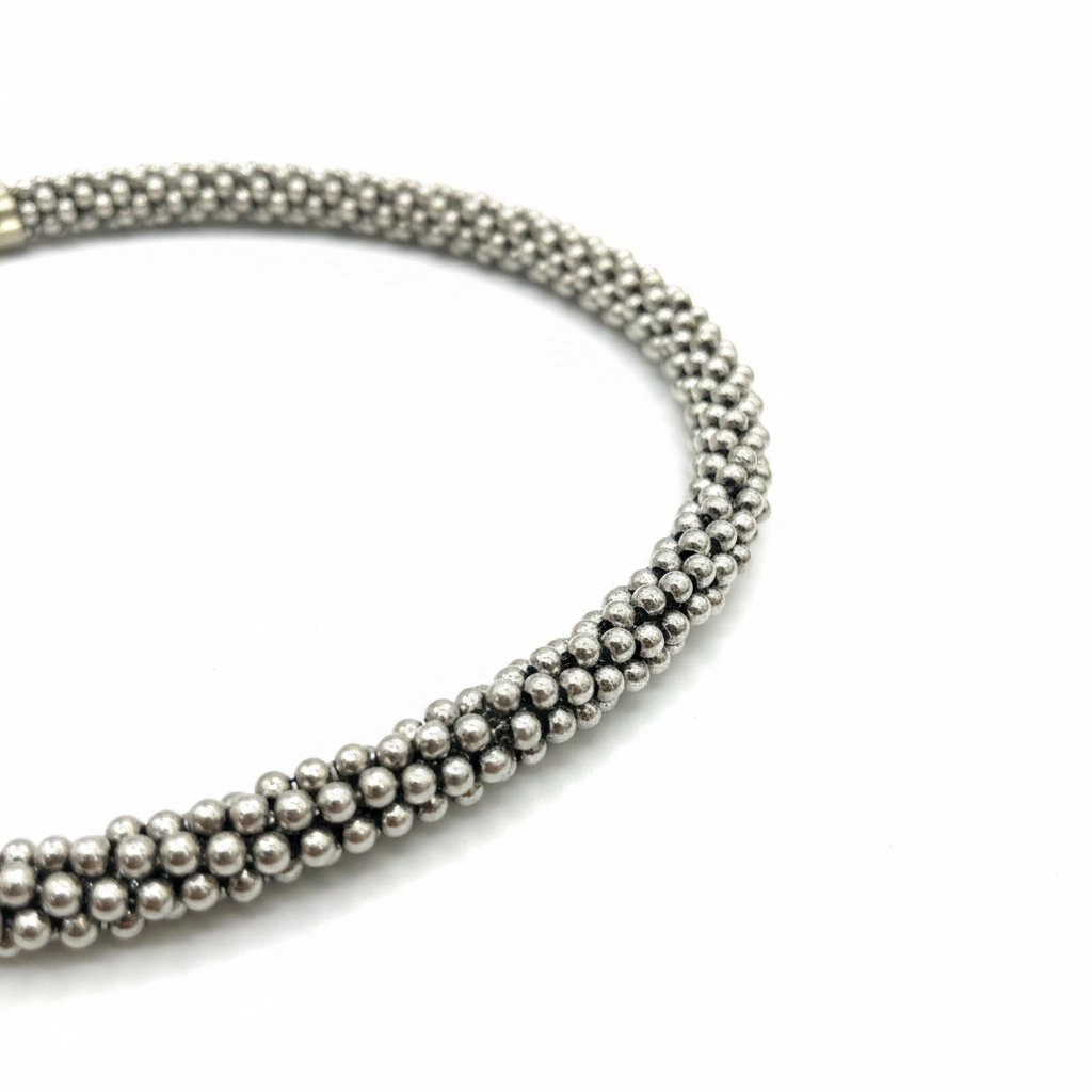 Elegant Silver Beaded Mesh Choker Necklace