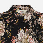 Women's Black Floral Ruffle High-Neck Blouse