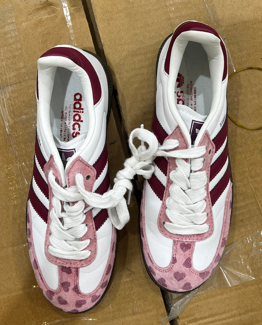 Adidas Adidas White & Pink Heart Print Samba-Style Sneakers