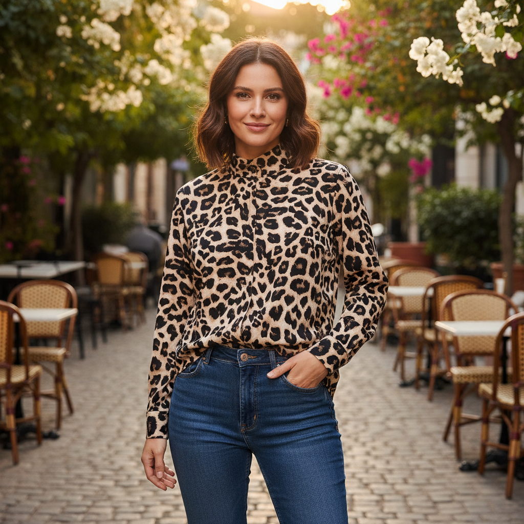 Women's Leopard Print Button-Down Shirt