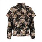 Women's Black Floral Ruffle High-Neck Blouse