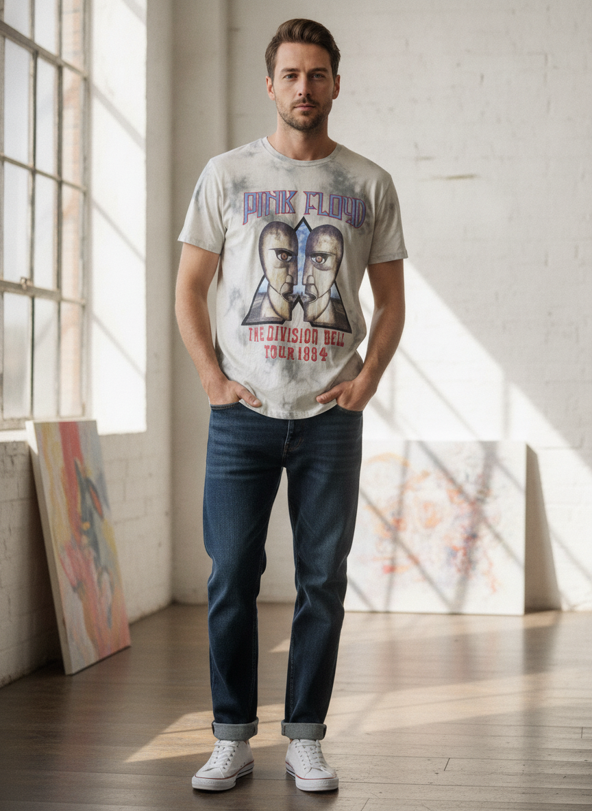 Pink Floyd Grey Tie-Dye Graphic Band T-Shirt with 1994 Tour