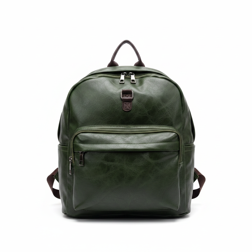 Forest Green Leather Casual Everyday Backpack