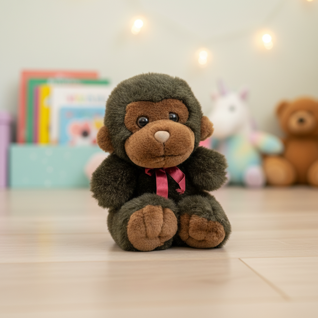 Premium Plush Monkey Toy with Pink Ribbon