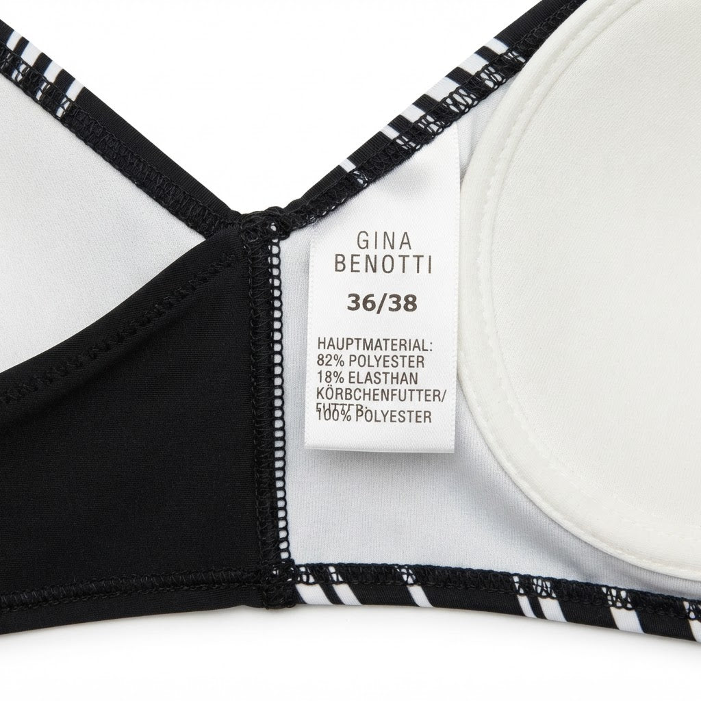 Women's Black and White Striped Triangle Bikini Top
