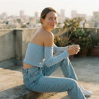 [WearU Generated:campaign_2] FB Sister Light Blue Ribbed Knit Straight Tube Top – detail view