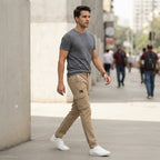 FINEROSE VIP Khaki Slim Fit Multi-Pocket Cargo Trousers
