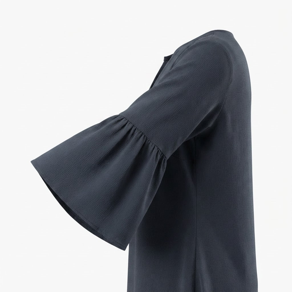 Women's Black Open-Front Abaya with Bell Sleeves