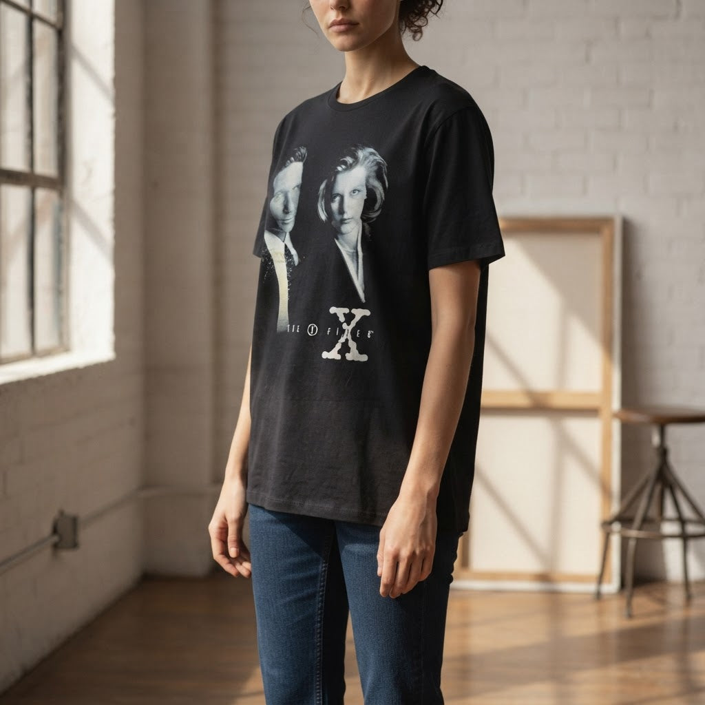 The X-Files Black Oversized Graphic Tee with Monochrome TV P