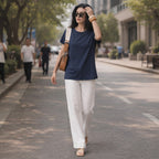KOOKAÏ Navy Blue Short Sleeve Crew Neck Cotton Jersey T-Shir