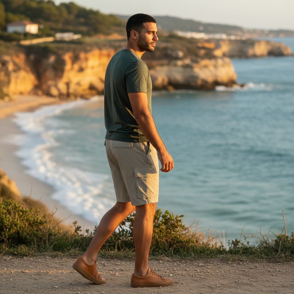 Livergy Men's Khaki Cargo Shorts with Elastic Waist