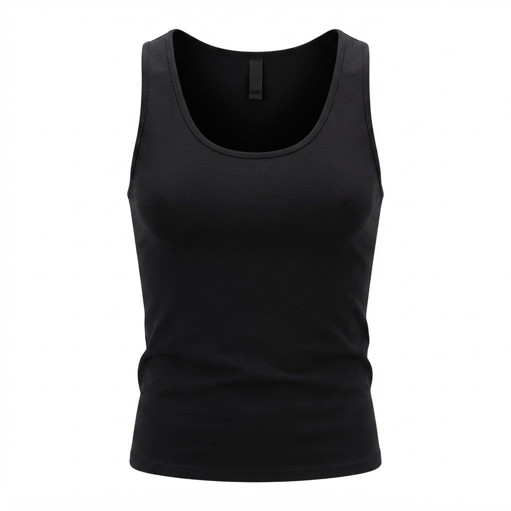 Women's Black Scoop Neck Cotton Jersey Tank Top