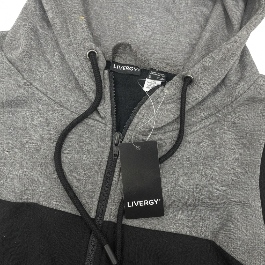 Livergy Men's Colorblock Zip-Up Hoodie - Black and Gray