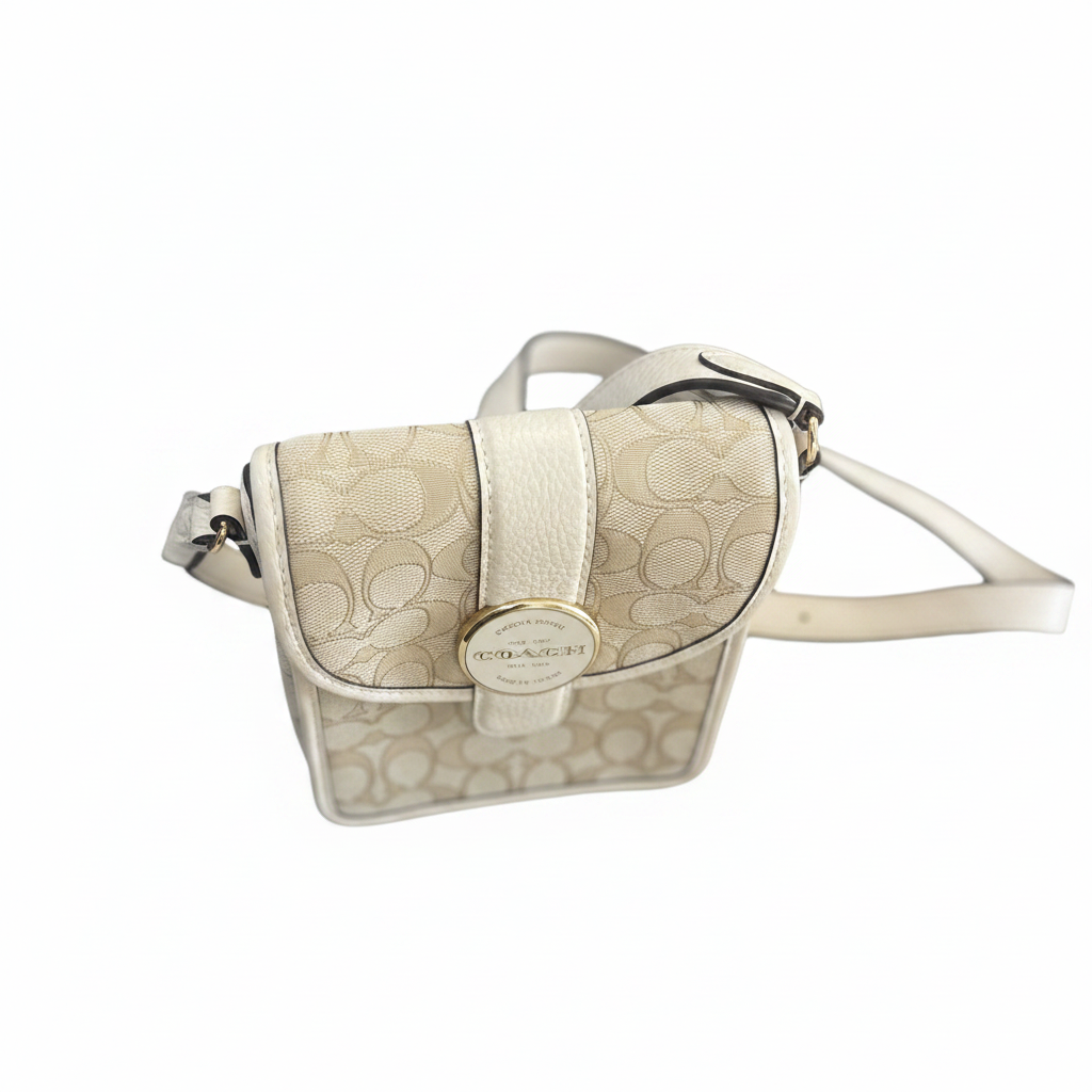 COACH Signature Monogram Canvas Crossbody Bag in Beige