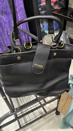 PRADA PRADA Black Grained Leather Top-Handle Tote