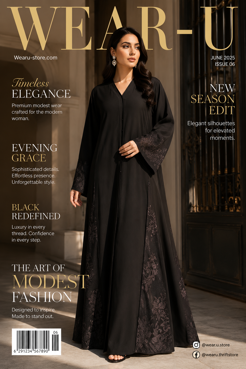 Premium Black A-Line Open-Front Abaya with Floral Lace
