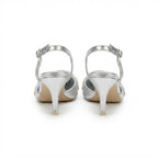 Silver Metallic Crystal Bow Slingback Heels