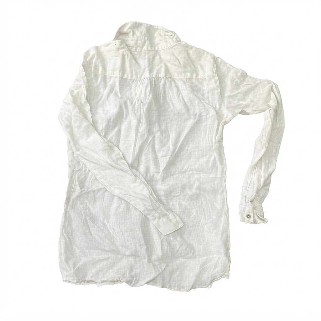 THE SHIRT FACTORY Women's White Long Sleeve Linen Button-Dow